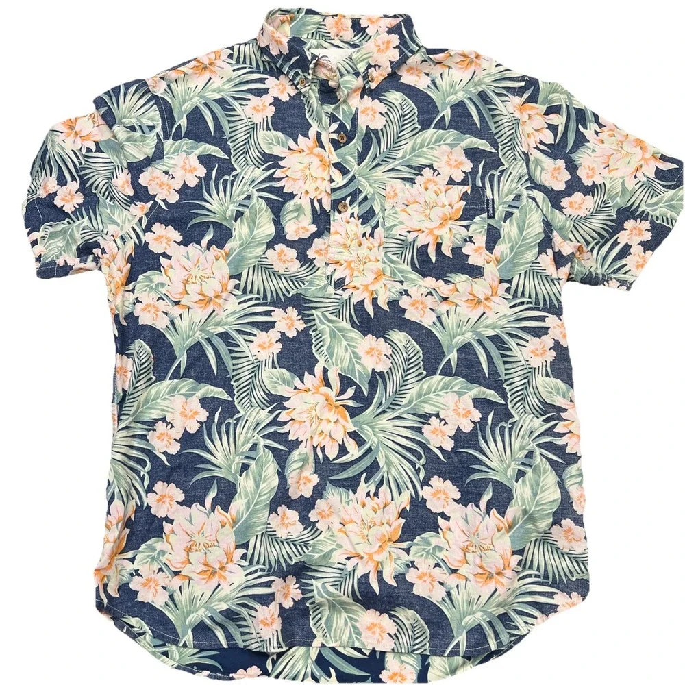 Chubbies Shirt Men Large Hawaiian Floral Reverse Print Short Sleeve Resort Beach